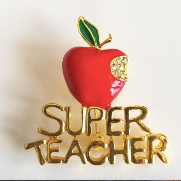 Teacher Apple Brooch  Red Gold 1.75 - Picture 3 of 3